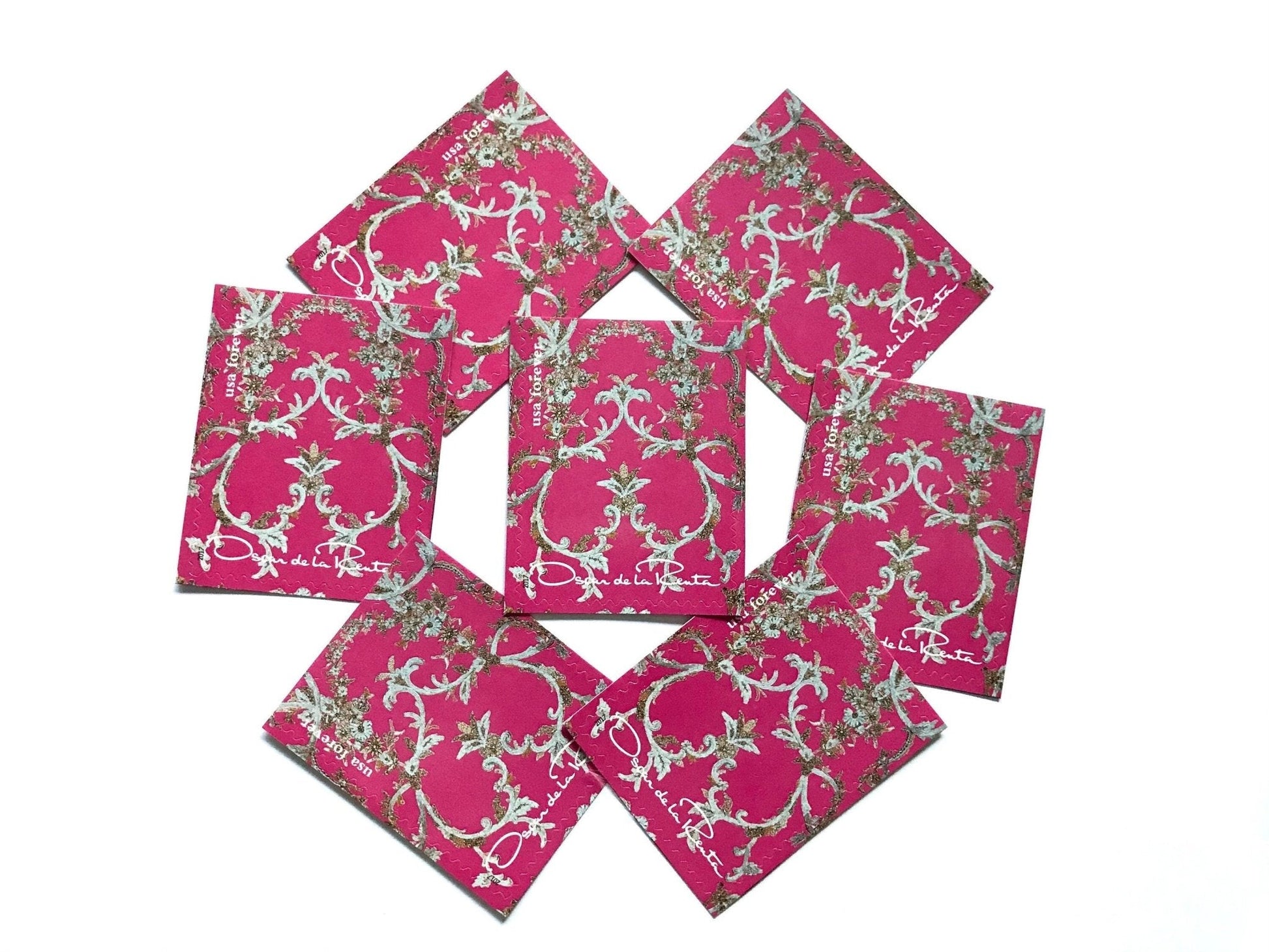 Unused Vintage Oscar de la Renta Pink Fabric Stamps (ODLR, Fashion Designer) USPS Postage Forever Stamp - Heritage Post House