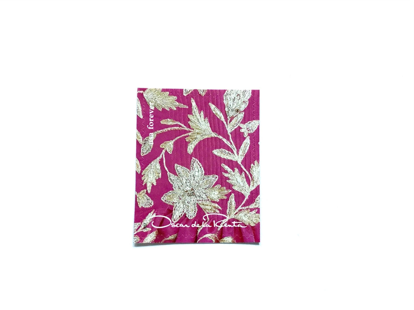 Unused Vintage Oscar de la Renta Pink with Gold Floral Fabric Stamps (ODLR, Fashion Designer) USPS Postage Forever Stamp - Heritage Post House