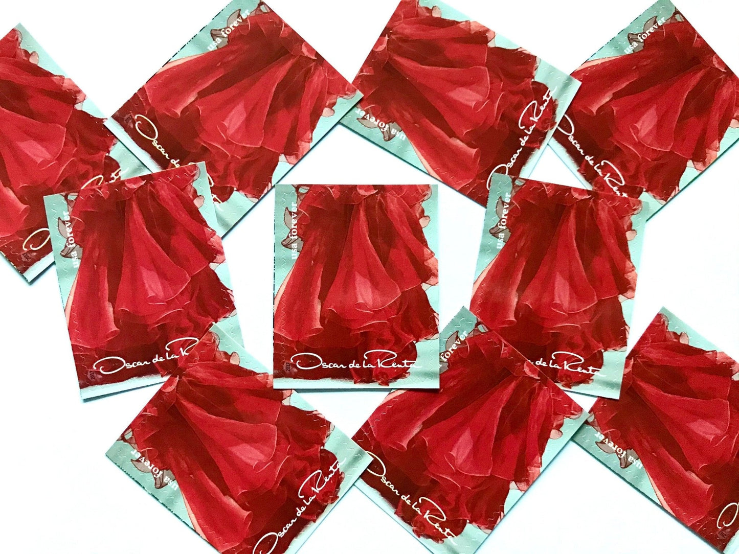 Unused Vintage Oscar de la Renta Red Dress Stamps (ODLR, Fashion Designer) USPS Postage Forever Stamp - Heritage Post House