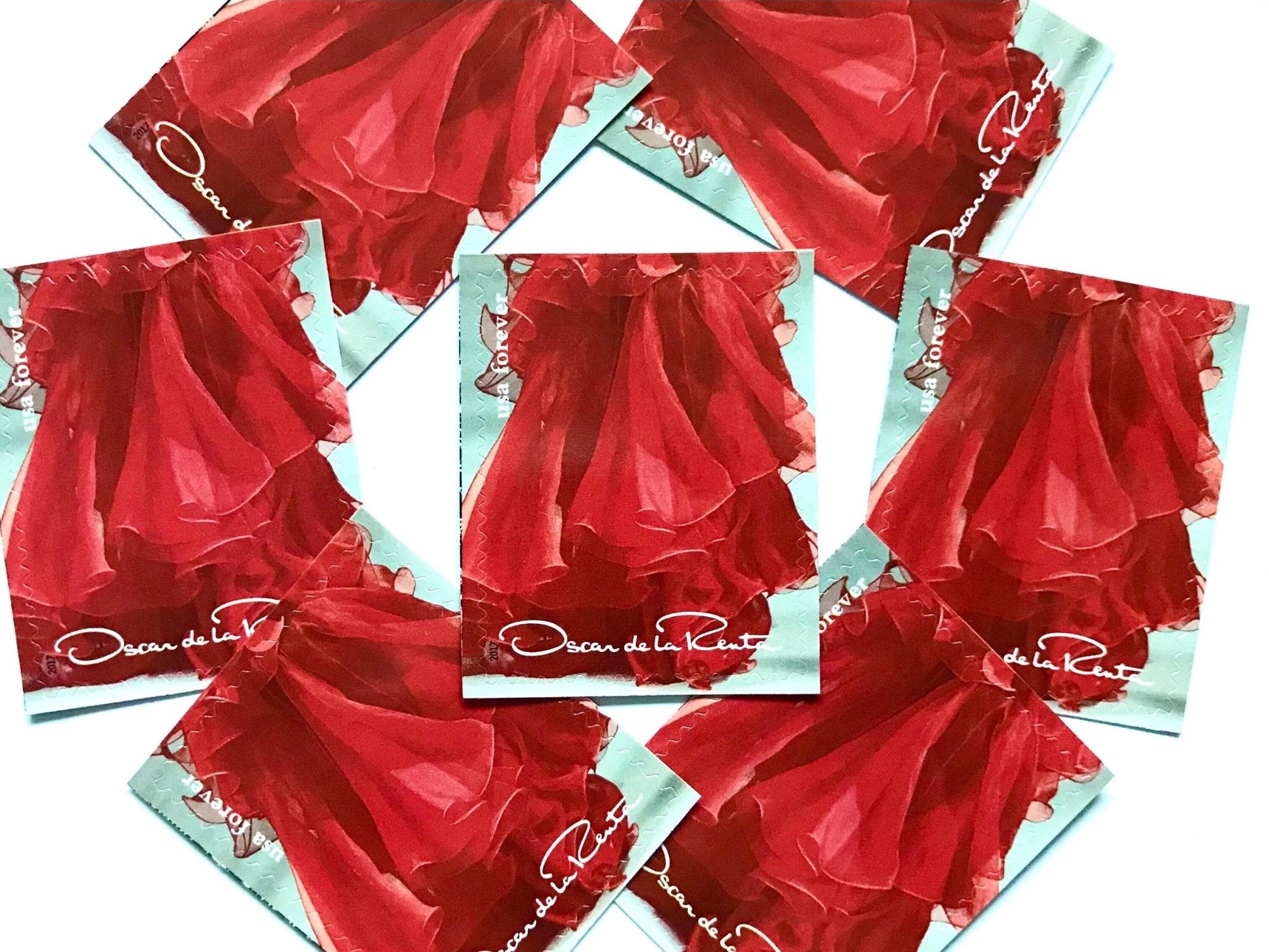 Unused Vintage Oscar de la Renta Red Dress Stamps (ODLR, Fashion Designer) USPS Postage Forever Stamp - Heritage Post House
