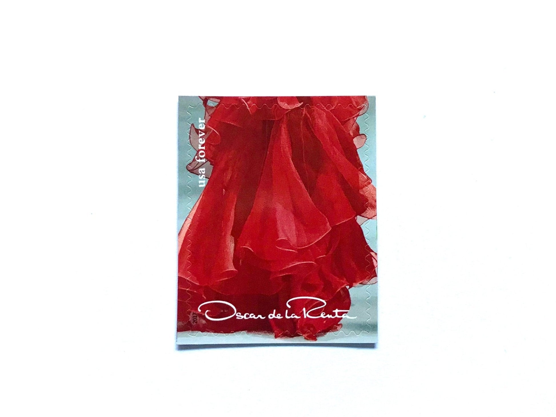 Unused Vintage Oscar de la Renta Red Dress Stamps (ODLR, Fashion Designer) USPS Postage Forever Stamp - Heritage Post House