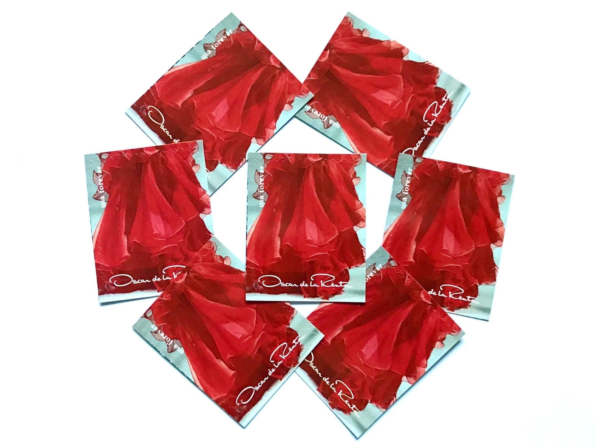 Unused Vintage Oscar de la Renta Red Dress Stamps (ODLR, Fashion Designer) USPS Postage Forever Stamp - Heritage Post House