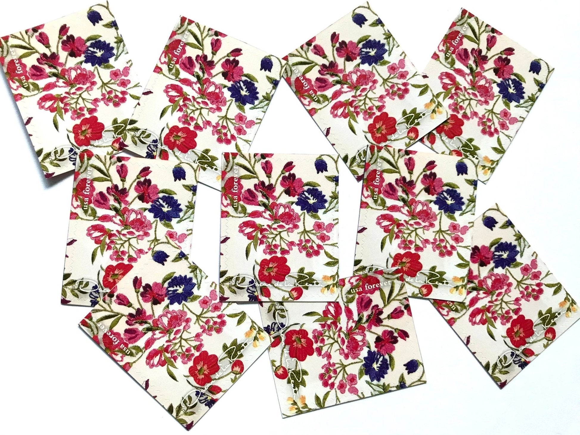 Unused Vintage Oscar de la Renta White Floral Fabric Stamps (ODLR, Fashion Designer, Flowers) USPS Postage Forever Stamp - Heritage Post House