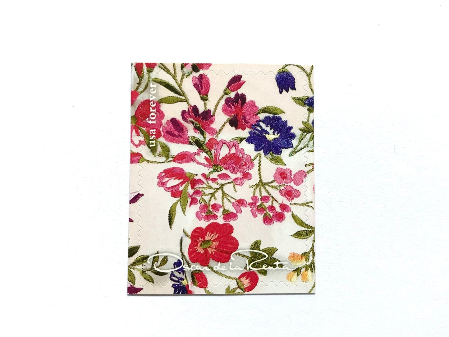 Unused Vintage Oscar de la Renta White Floral Fabric Stamps (ODLR, Fashion Designer, Flowers) USPS Postage Forever Stamp - Heritage Post House