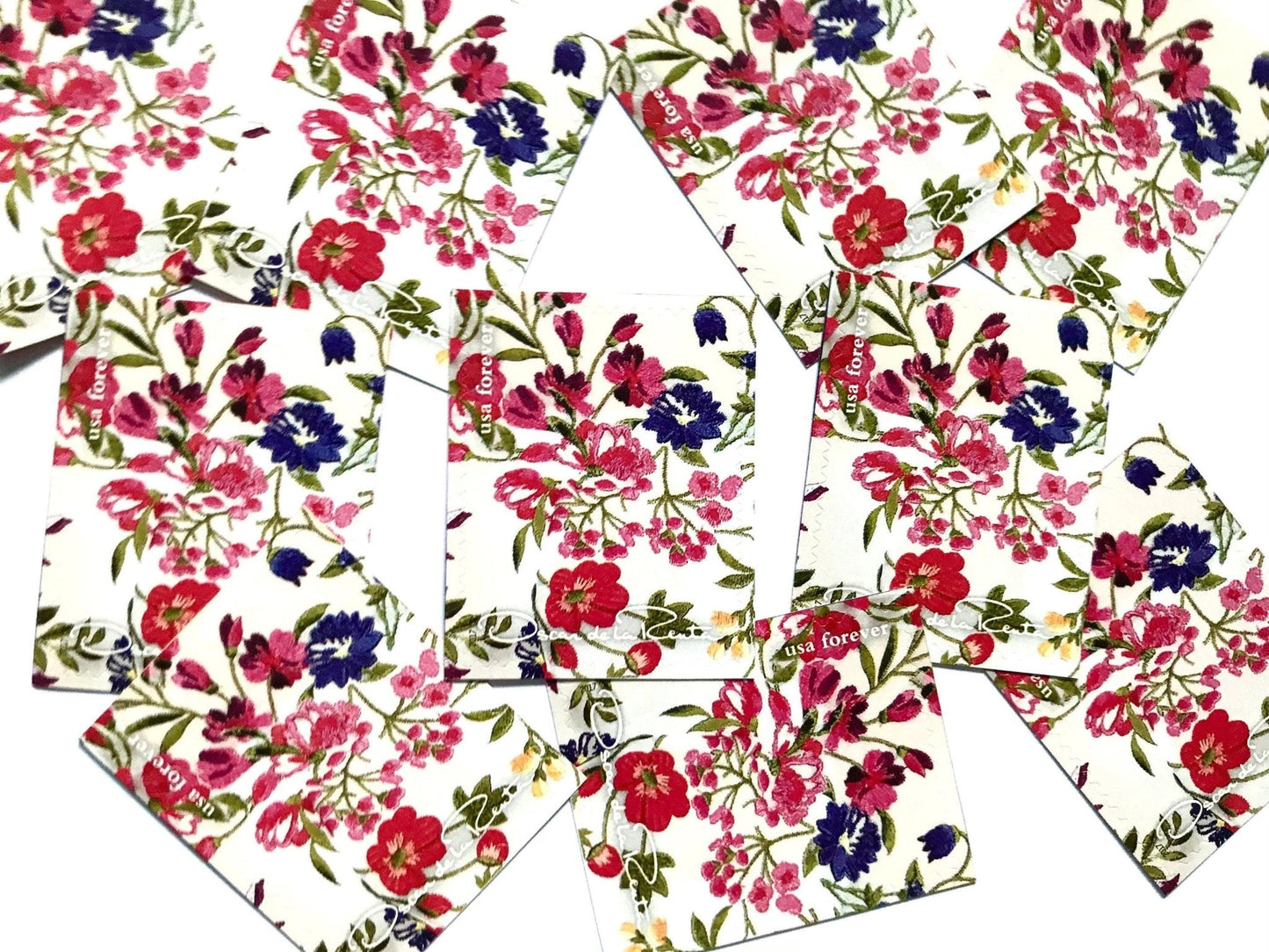 Unused Vintage Oscar de la Renta White Floral Fabric Stamps (ODLR, Fashion Designer, Flowers) USPS Postage Forever Stamp - Heritage Post House