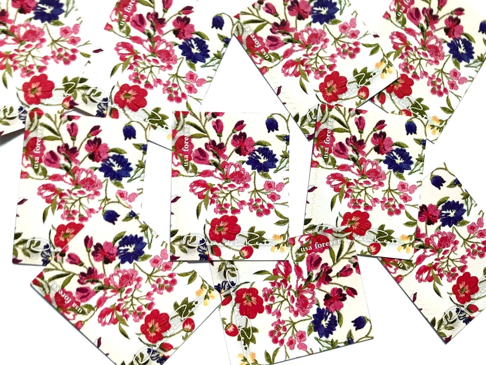 Unused Vintage Oscar de la Renta White Floral Fabric Stamps (ODLR, Fashion Designer, Flowers) USPS Postage Forever Stamp - Heritage Post House