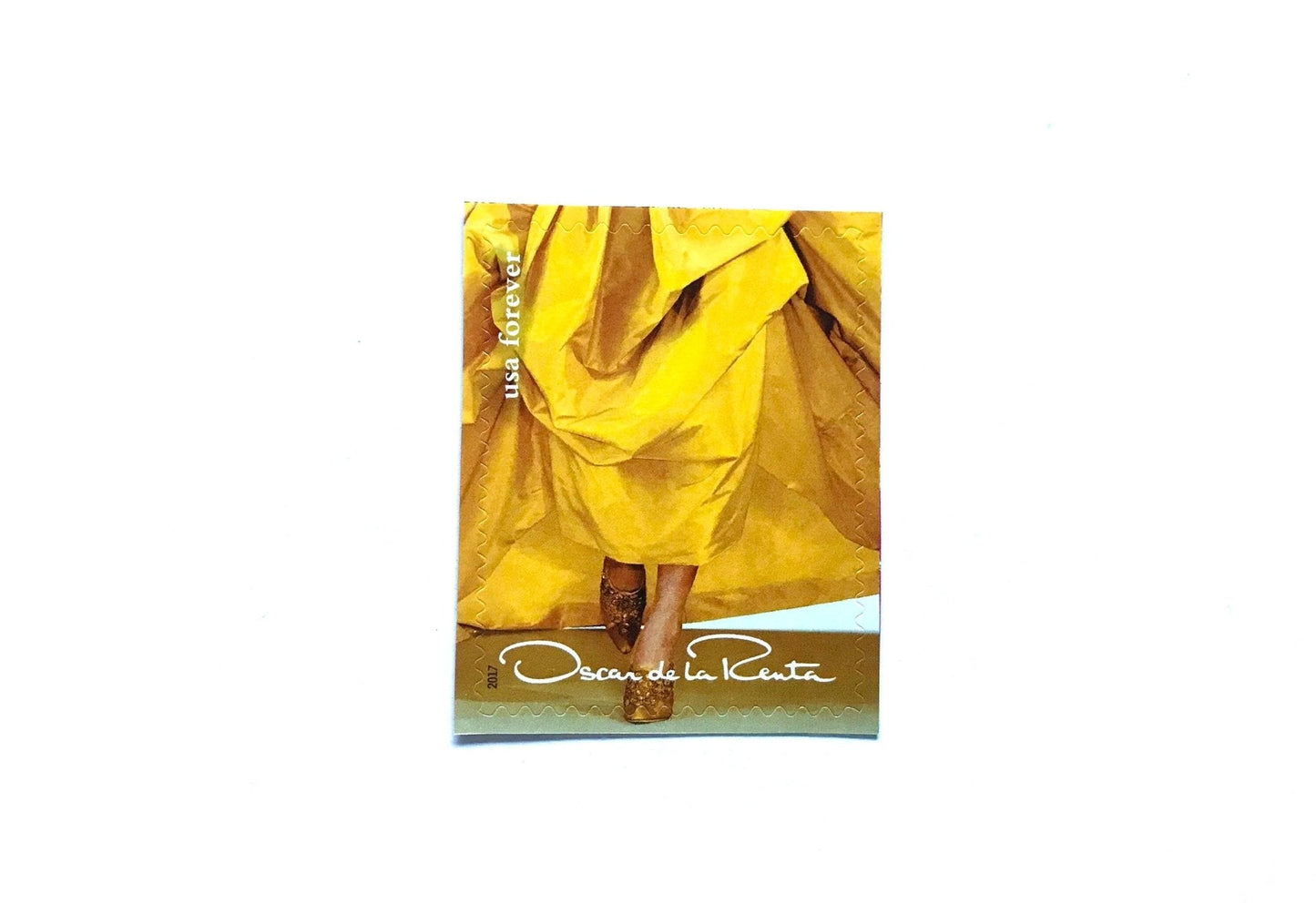 Unused Vintage Oscar de la Renta Yellow Dress Stamps (ODLR, Fashion Designer) USPS Postage Forever Stamp - Heritage Post House