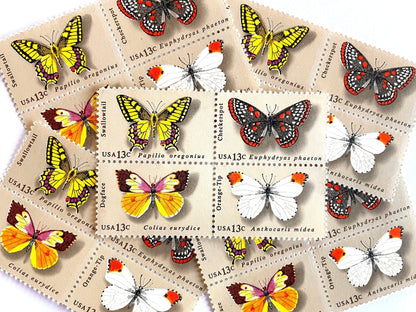 Vintage Set of 4 Unused Butterflies Stamps (Swallowtail, Checkerspot, Dogface, Orange - Tip, Butterfly, Se - tenant) USPS Postage 13c ea/52c per set - Heritage Post House