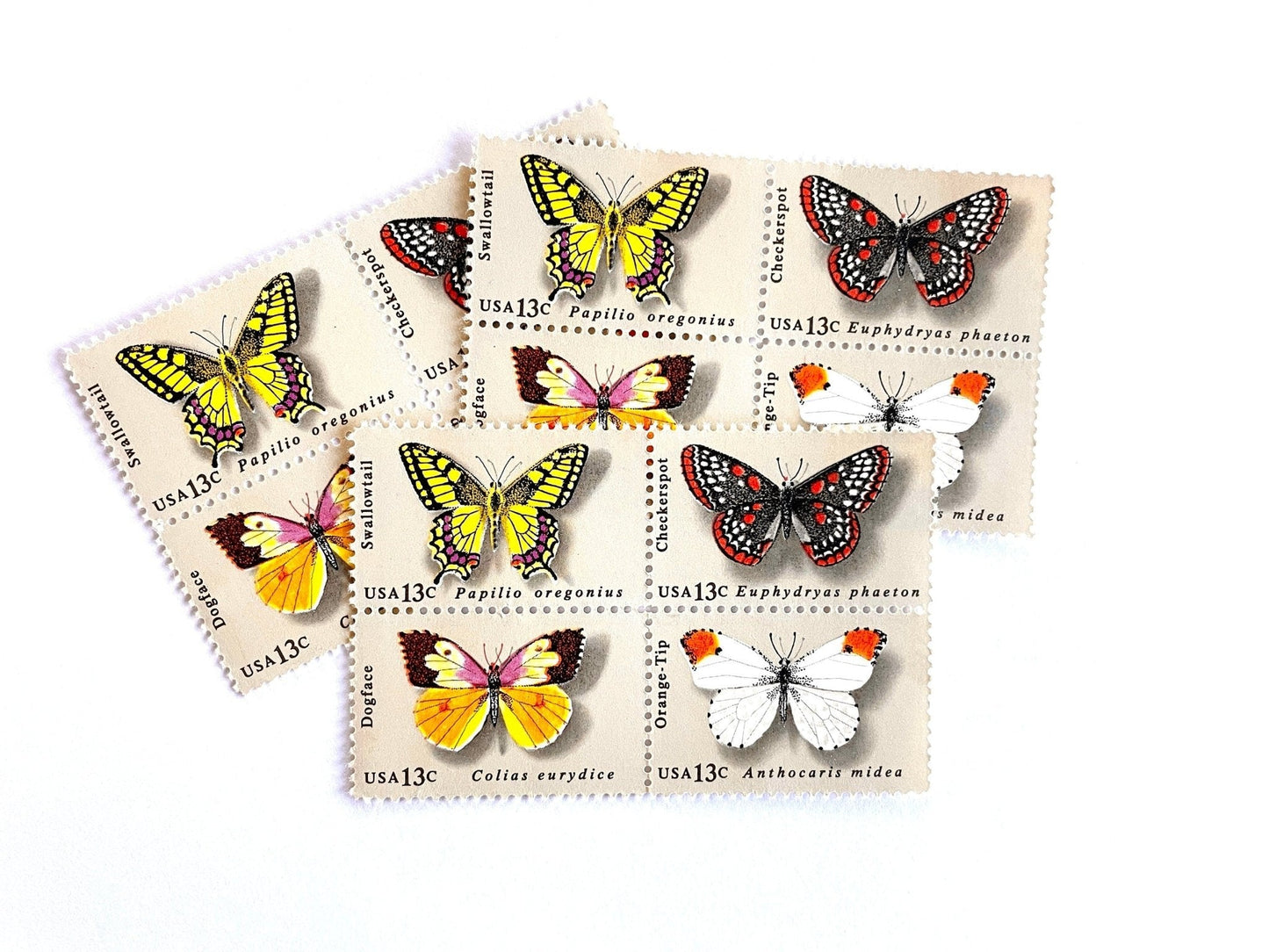 Vintage Set of 4 Unused Butterflies Stamps (Swallowtail, Checkerspot, Dogface, Orange - Tip, Butterfly, Se - tenant) USPS Postage 13c ea/52c per set - Heritage Post House