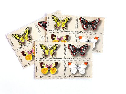 Vintage Set of 4 Unused Butterflies Stamps (Swallowtail, Checkerspot, Dogface, Orange - Tip, Butterfly, Se - tenant) USPS Postage 13c ea/52c per set - Heritage Post House