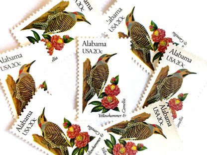 Vintage Unused Alabama State Bird and Flower Stamp (Yellowhammer & Camellia), USPS Postage 20c - Heritage Post House