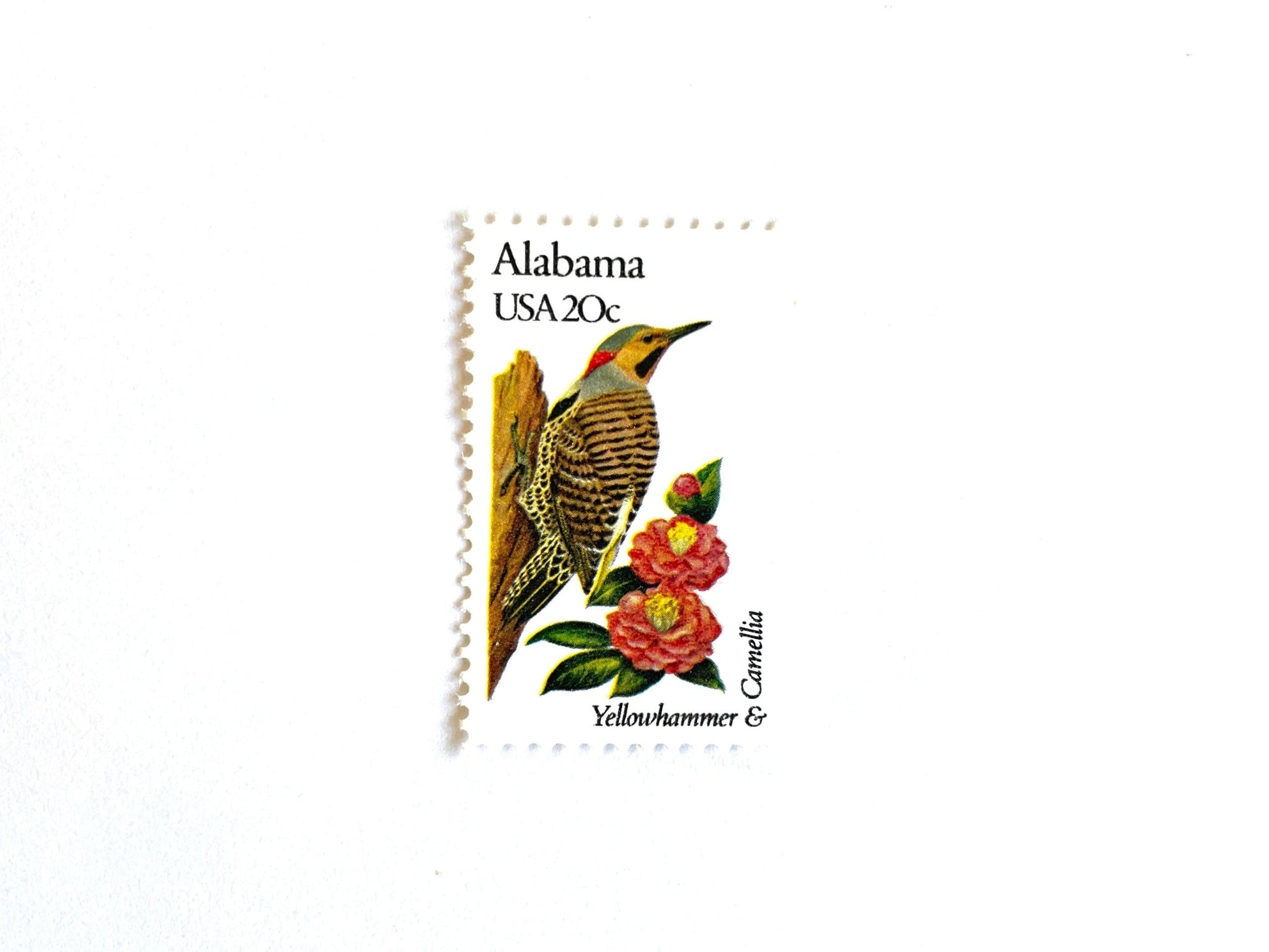 Vintage Unused Alabama State Bird and Flower Stamp (Yellowhammer & Camellia), USPS Postage 20c - Heritage Post House