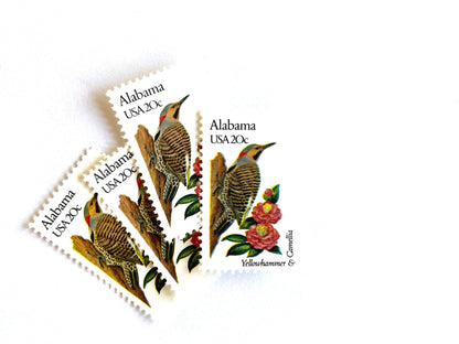 Vintage Unused Alabama State Bird and Flower Stamp (Yellowhammer & Camellia), USPS Postage 20c - Heritage Post House