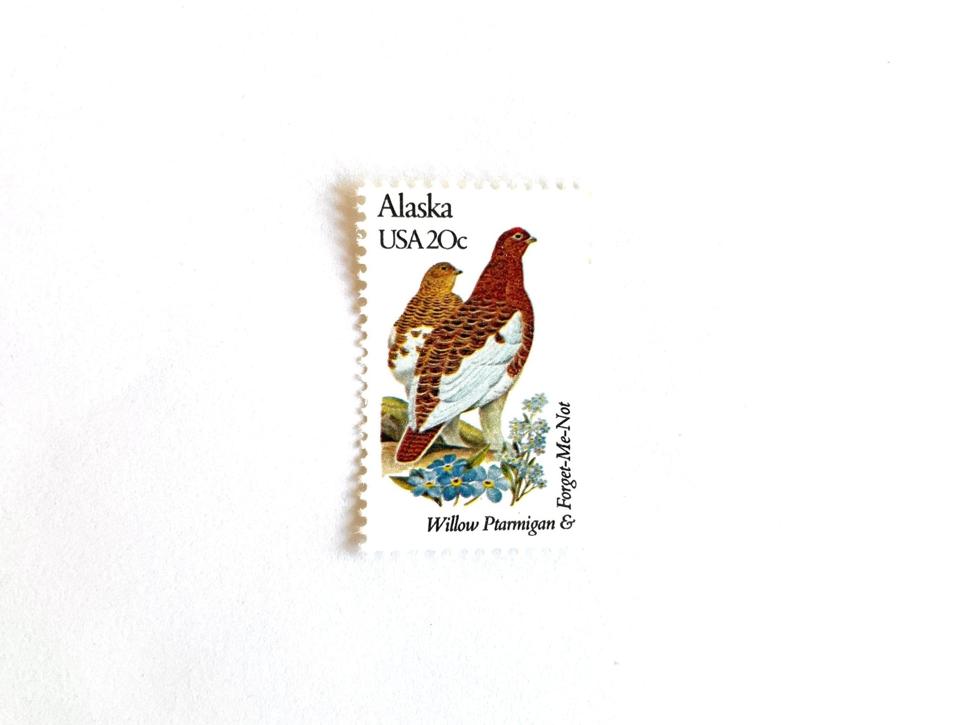 Vintage Unused Alaska State Bird and Flower Stamp (Willow Ptarmigan & Foget - Me - Not), USPS Postage 20c - Heritage Post House