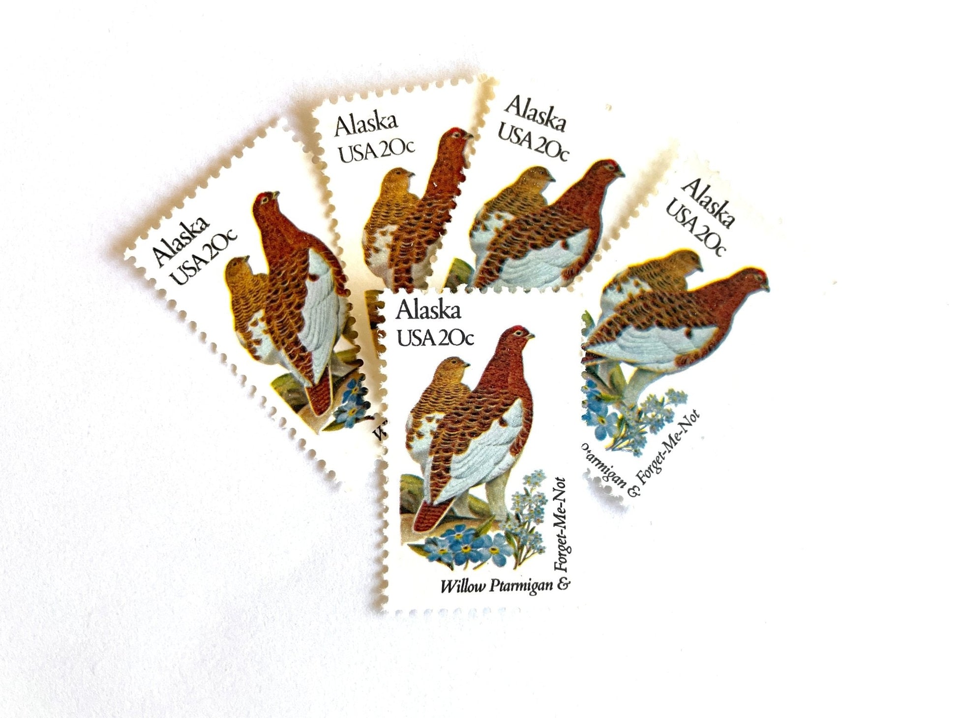 Vintage Unused Alaska State Bird and Flower Stamp (Willow Ptarmigan & Foget - Me - Not), USPS Postage 20c - Heritage Post House