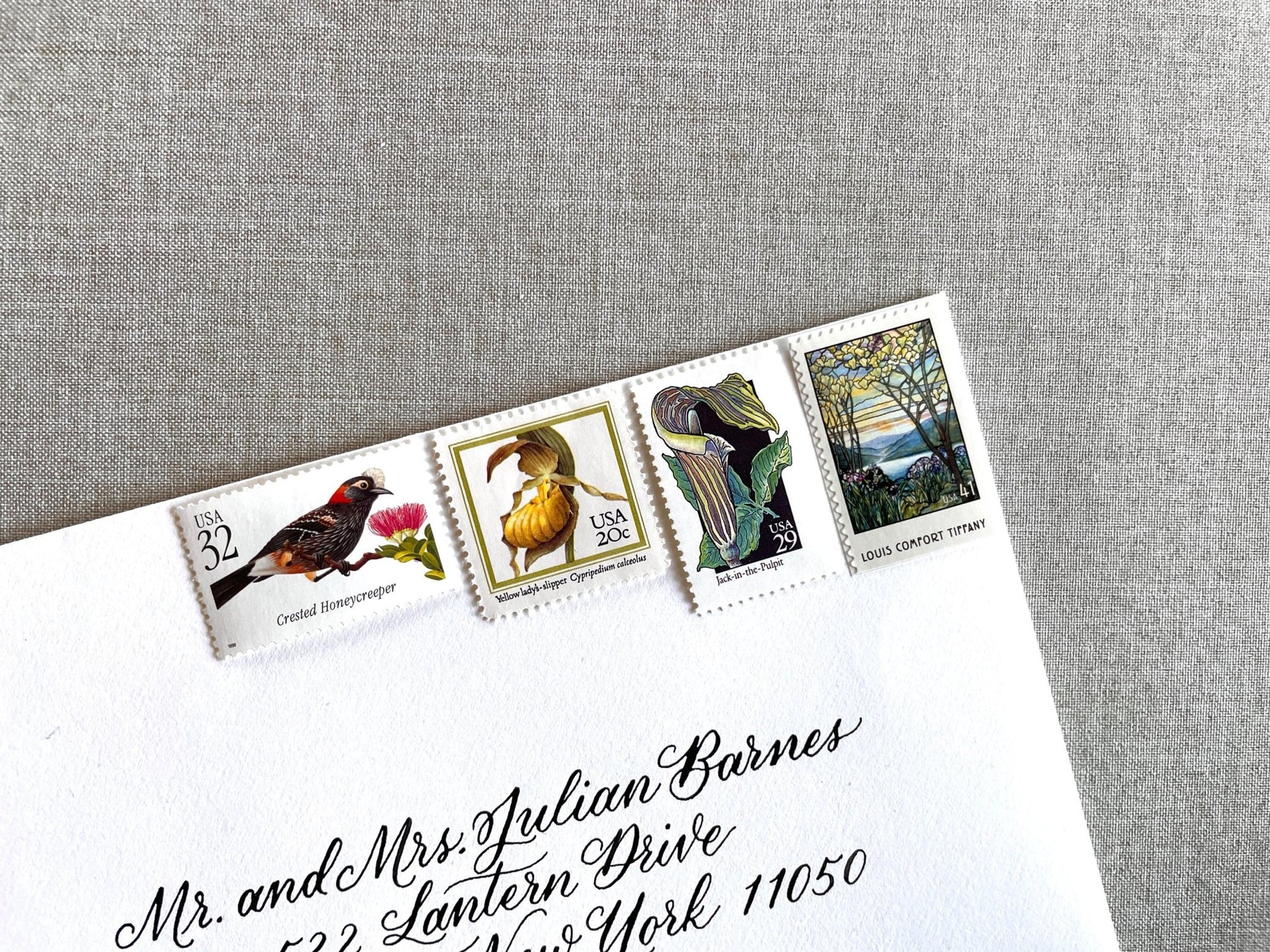 Vintage Unused Botanical Nature Postage Set of 4 Stamps (For Letters Weighing 2 - ounces ea., Flowers, Wedding) USPS Postage $1.22 per set - Heritage Post House