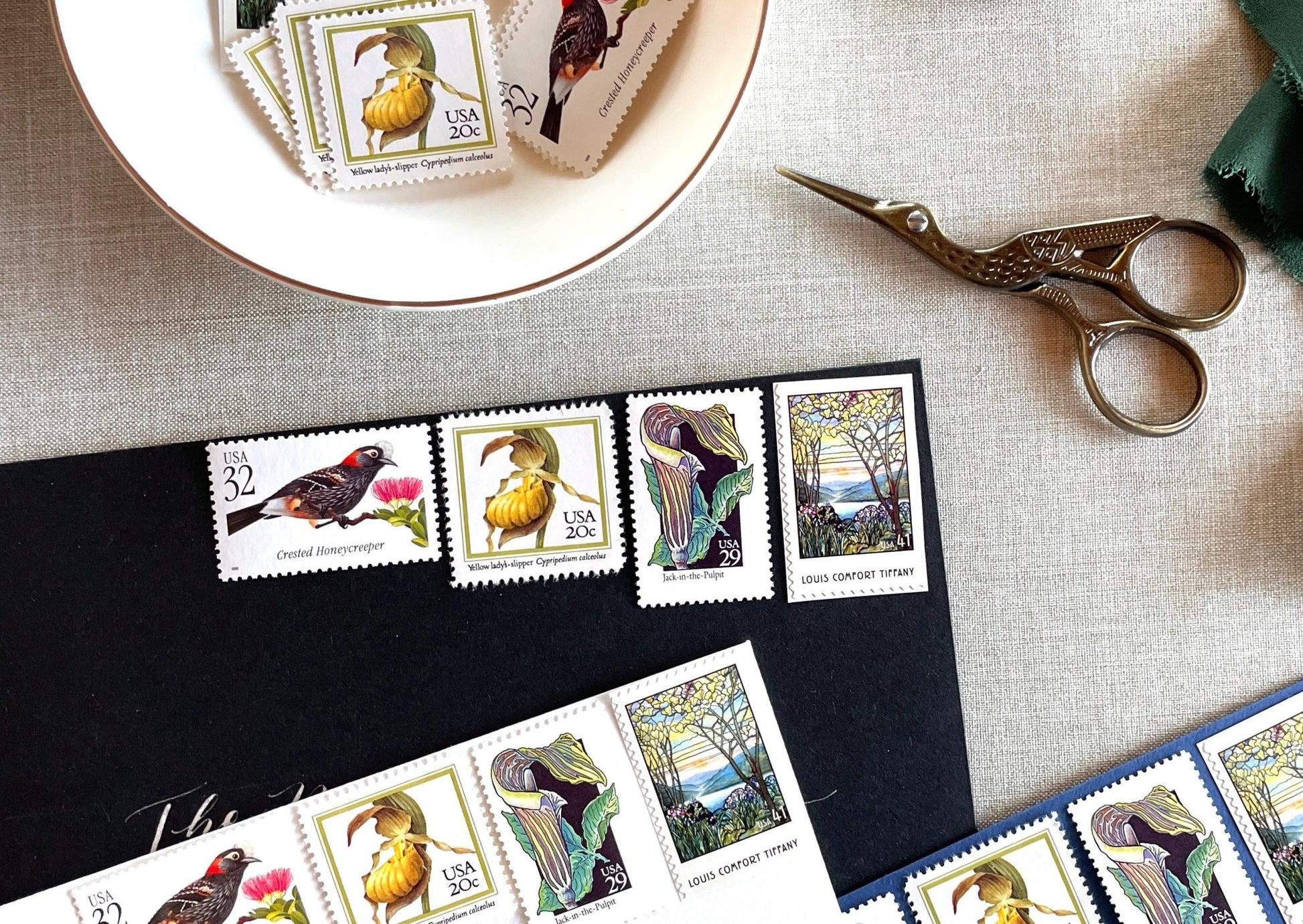 Vintage Unused Botanical Nature Postage Set of 4 Stamps (For Letters Weighing 2 - ounces ea., Flowers, Wedding) USPS Postage $1.22 per set - Heritage Post House