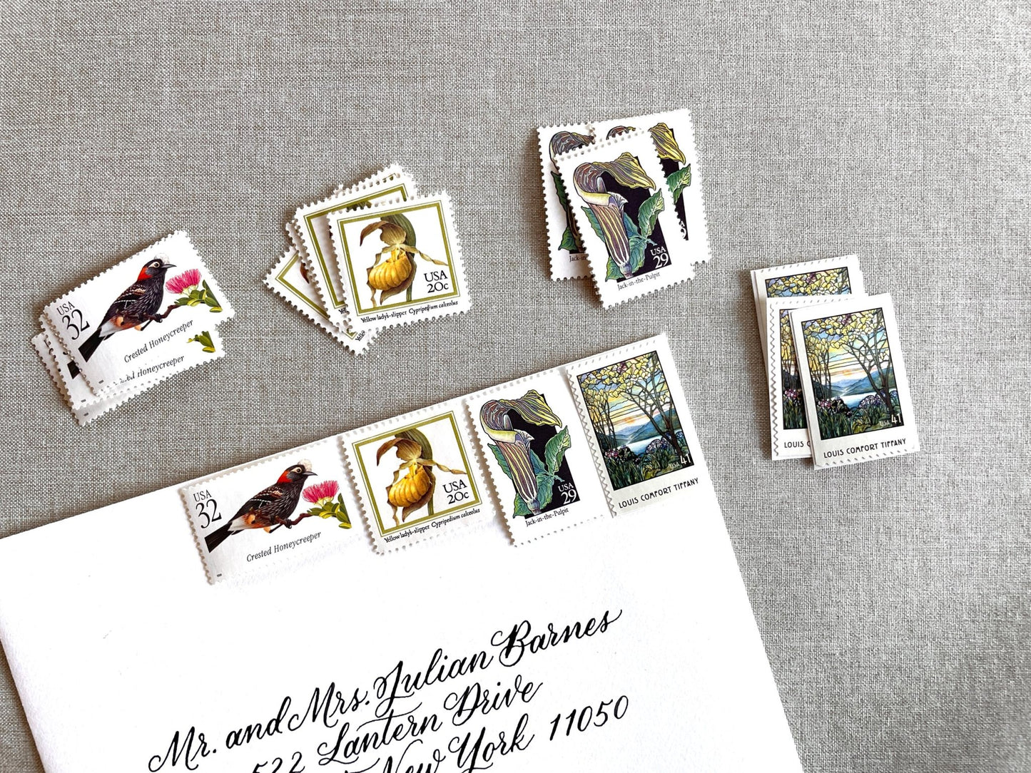 Vintage Unused Botanical Nature Postage Set of 4 Stamps (For Letters Weighing 2 - ounces ea., Flowers, Wedding) USPS Postage $1.22 per set - Heritage Post House