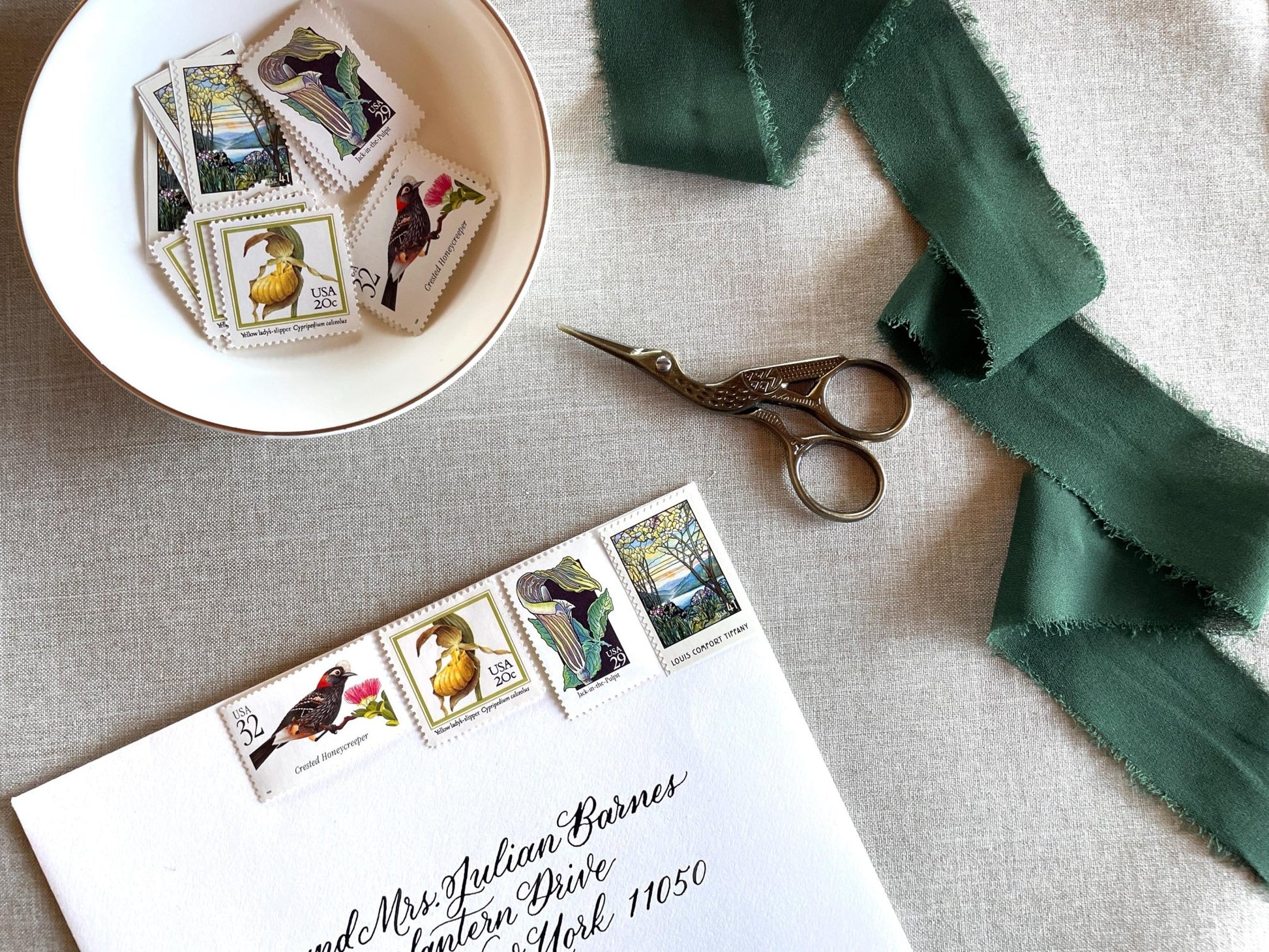 Vintage Unused Botanical Nature Postage Set of 4 Stamps (For Letters Weighing 2 - ounces ea., Flowers, Wedding) USPS Postage $1.22 per set - Heritage Post House