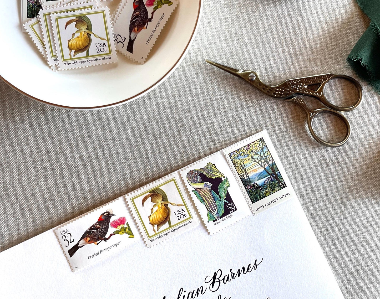 Vintage Unused Botanical Nature Postage Set of 4 Stamps (For Letters Weighing 2 - ounces ea., Flowers, Wedding) USPS Postage $1.22 per set - Heritage Post House