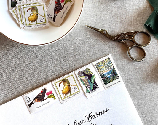 Vintage Unused Botanical Nature Postage Set of 4 Stamps (For Letters Weighing 2 - ounces ea., Flowers, Wedding) USPS Postage $1.22 per set - Heritage Post House