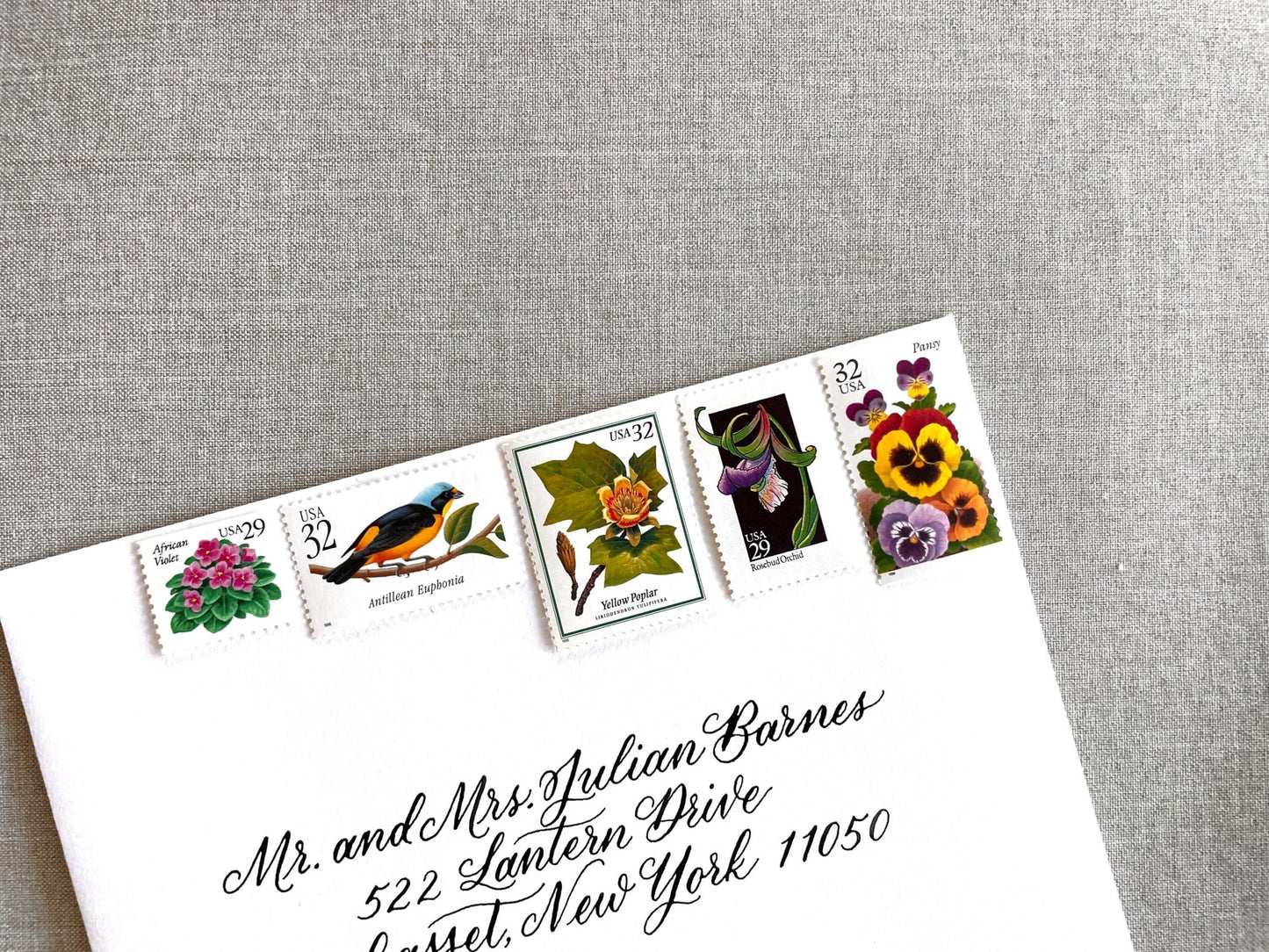 Vintage Unused Bright Botanical Postage Set of 5 Stamps (For Letters Weighing 3 - ounces ea., Flowers, Wedding) USPS Postage $1.54 per set - Heritage Post House