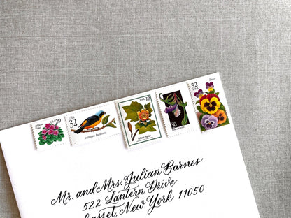 Vintage Unused Bright Botanical Postage Set of 5 Stamps (For Letters Weighing 3 - ounces ea., Flowers, Wedding) USPS Postage $1.54 per set - Heritage Post House
