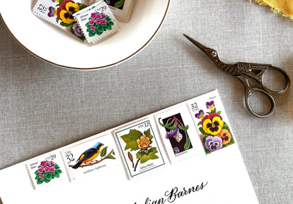 Vintage Unused Bright Botanical Postage Set of 5 Stamps (For Letters Weighing 3 - ounces ea., Flowers, Wedding) USPS Postage $1.54 per set - Heritage Post House