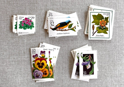Vintage Unused Bright Botanical Postage Set of 5 Stamps (For Letters Weighing 3 - ounces ea., Flowers, Wedding) USPS Postage $1.54 per set - Heritage Post House