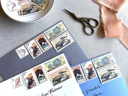 Vintage Unused California Beach to Desert Postage Sets of 5 Stamps (For Letter Weighing 1 - ounce ea., Wedding, Save - the - Date) USPS Postage 78c per set - Heritage Post House