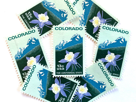 Vintage Unused Colorado Statehood Stamps (Rocky Mountains & Columbine), USPS Postage 13c - Heritage Post House
