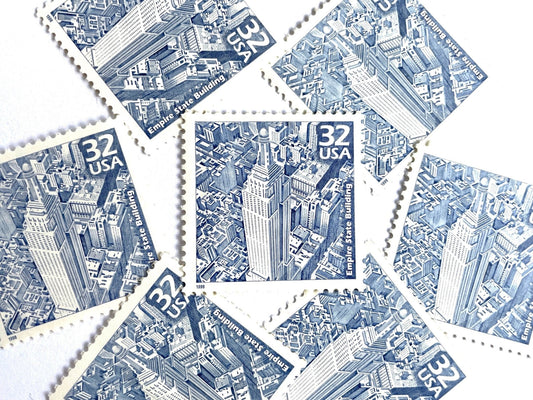 Vintage Unused Empire State Building Stamps (New York City, NYC, Celebrate the Century - 1930s, Iconic Architecture, Blue) USPS Postage 32c - Heritage Post House