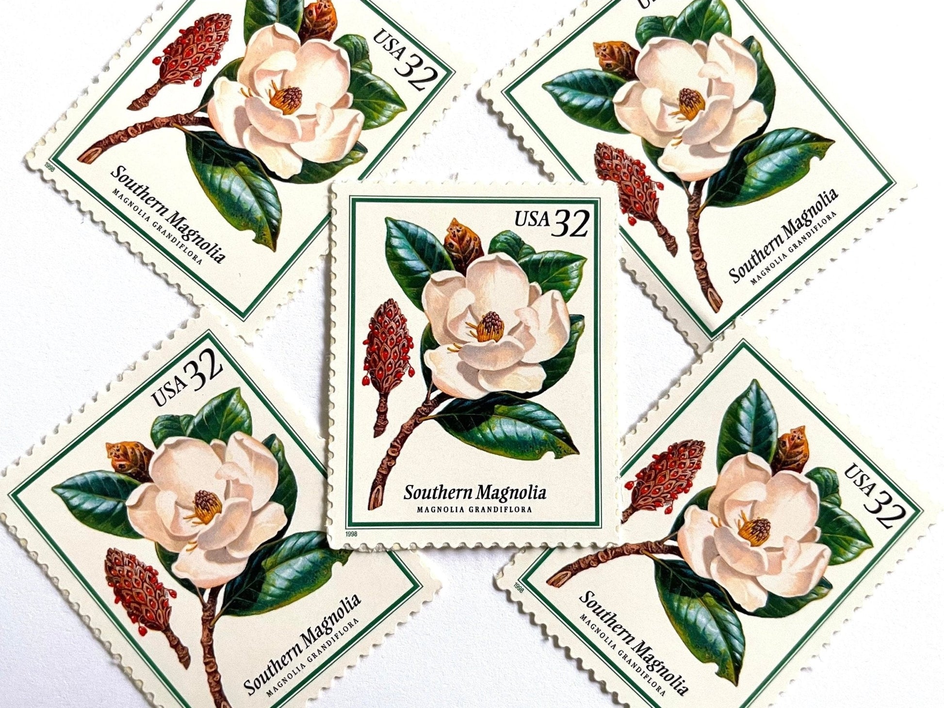 Vintage Unused Flowering Trees Southern Magnolia Stamps (Southern Flora, Louisiana and Mississippi State Flower) USPS Postage 32c - Heritage Post House