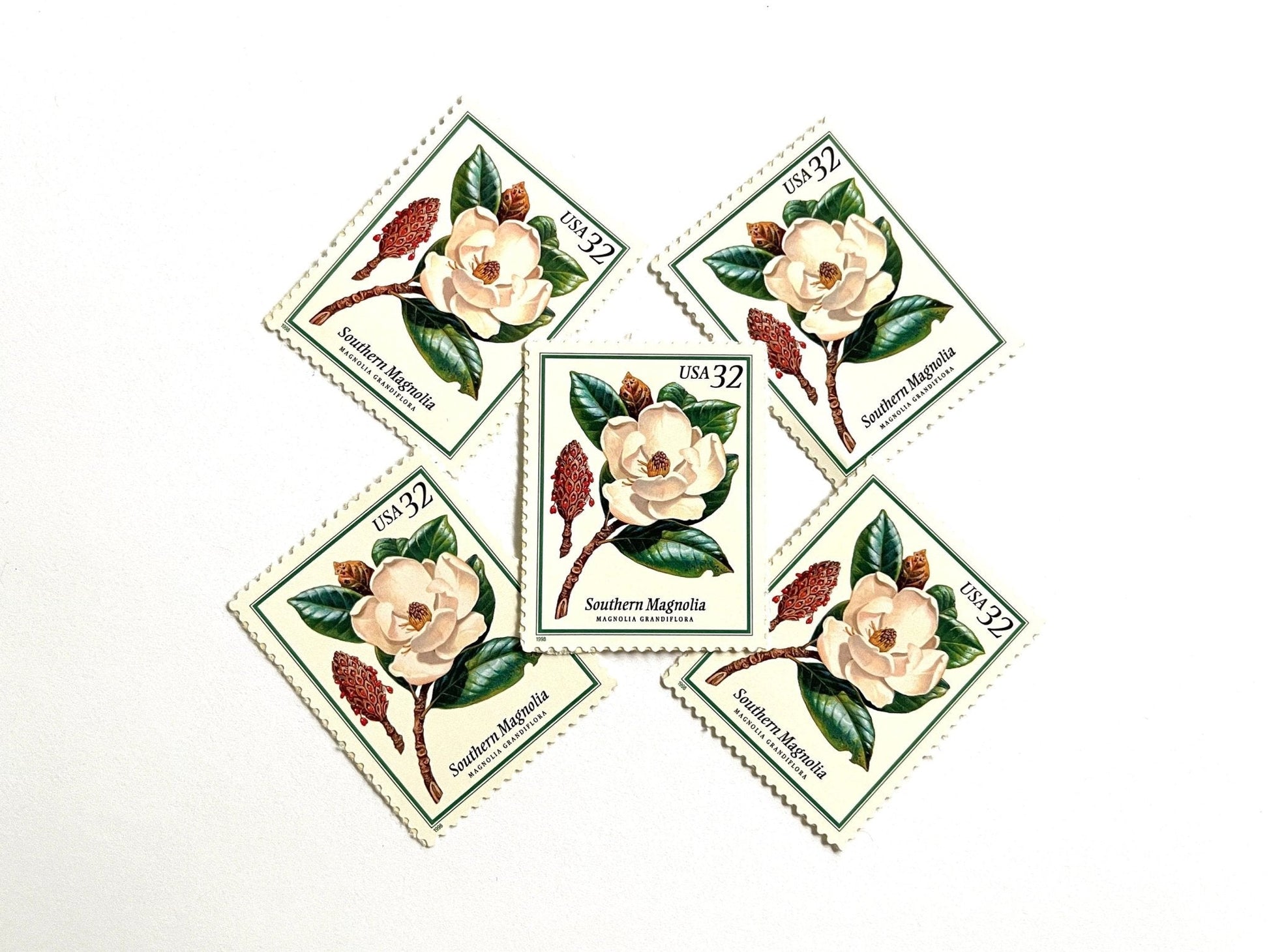 Vintage Unused Flowering Trees Southern Magnolia Stamps (Southern Flora, Louisiana and Mississippi State Flower) USPS Postage 32c - Heritage Post House