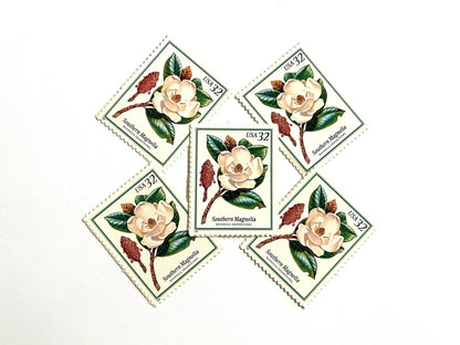Vintage Unused Flowering Trees Southern Magnolia Stamps (Southern Flora, Louisiana and Mississippi State Flower) USPS Postage 32c - Heritage Post House