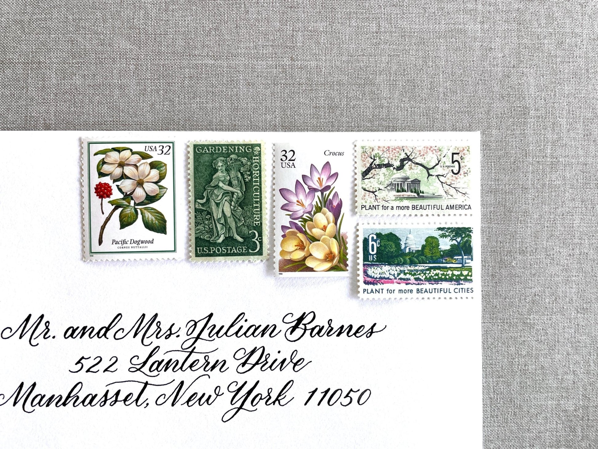 Vintage Unused Garden Botanical Postage Set of 5 Stamps (For Letters Weighing 1 - ounce ea., Flowers, Wedding) USPS Postage 78c per set - Heritage Post House