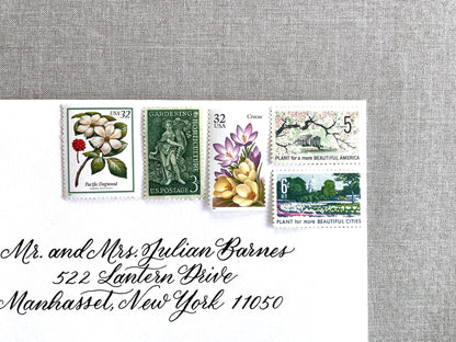 Vintage Unused Garden Botanical Postage Set of 5 Stamps (For Letters Weighing 1 - ounce ea., Flowers, Wedding) USPS Postage 78c per set - Heritage Post House