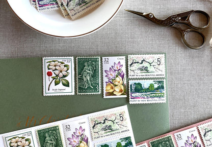 Vintage Unused Garden Botanical Postage Set of 5 Stamps (For Letters Weighing 1 - ounce ea., Flowers, Wedding) USPS Postage 78c per set - Heritage Post House