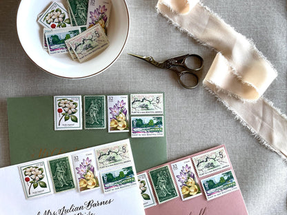 Vintage Unused Garden Botanical Postage Set of 5 Stamps (For Letters Weighing 1 - ounce ea., Flowers, Wedding) USPS Postage 78c per set - Heritage Post House