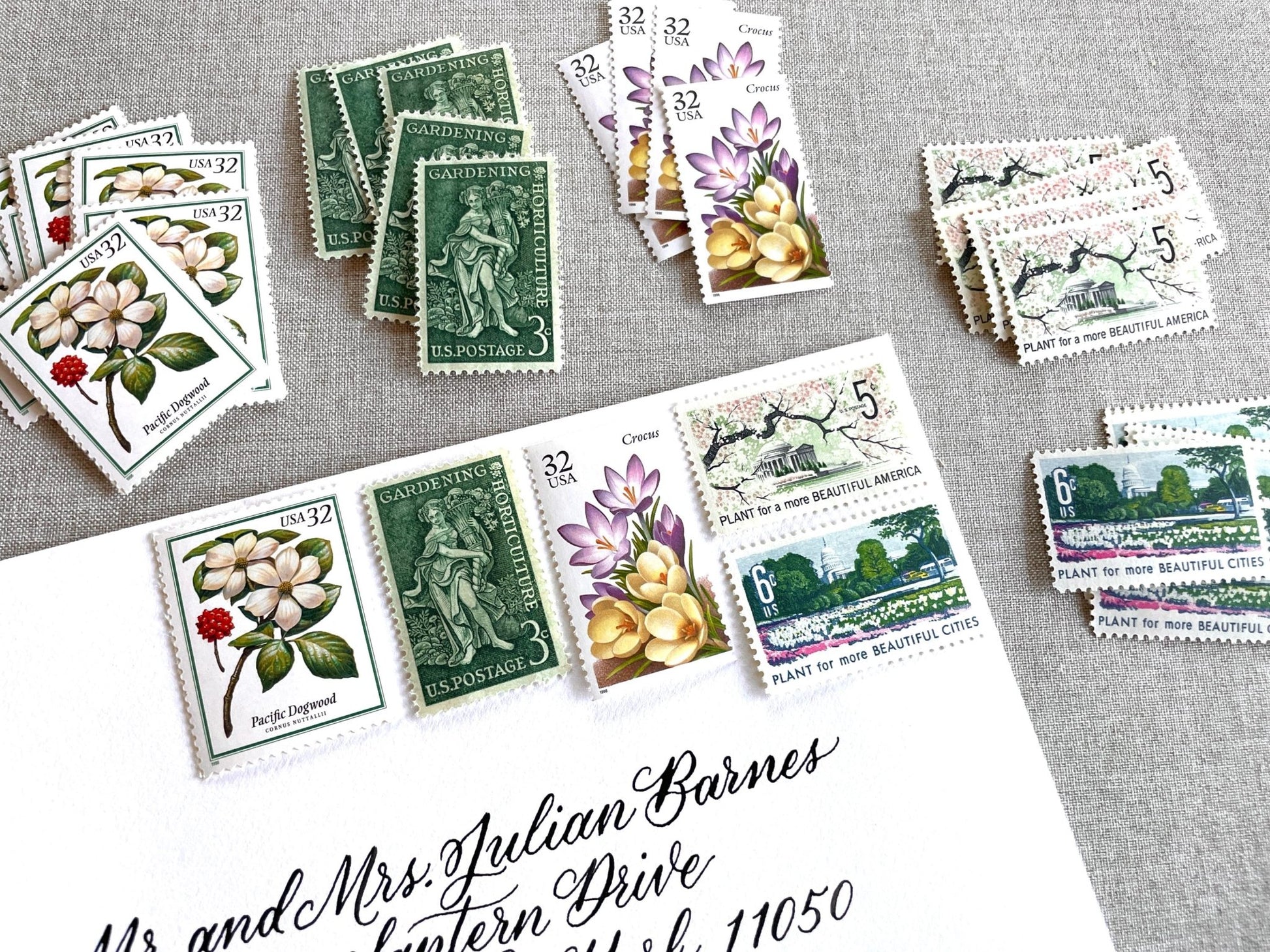 Vintage Unused Garden Botanical Postage Set of 5 Stamps (For Letters Weighing 1 - ounce ea., Flowers, Wedding) USPS Postage 78c per set - Heritage Post House