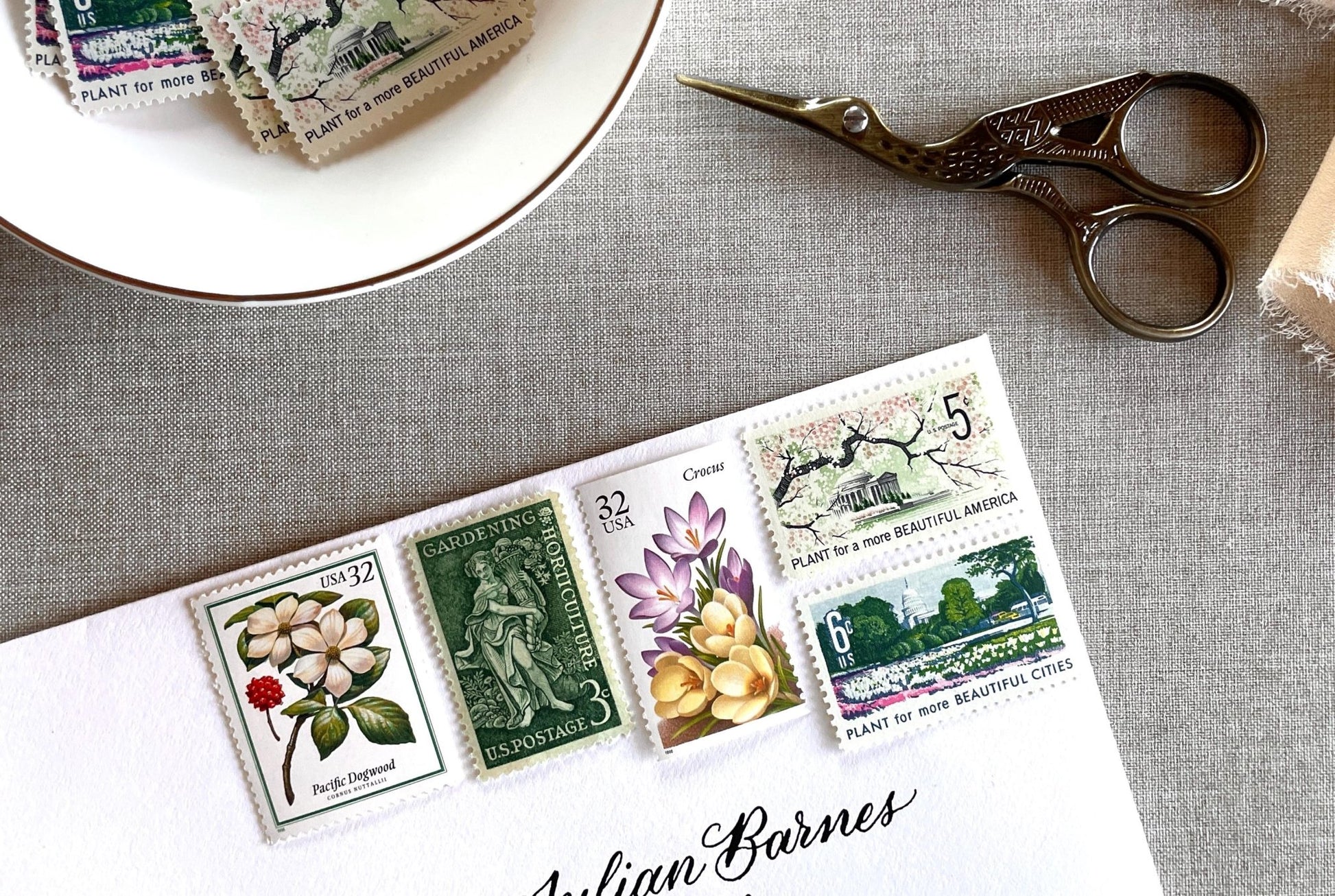 Vintage Unused Garden Botanical Postage Set of 5 Stamps (For Letters Weighing 1 - ounce ea., Flowers, Wedding) USPS Postage 78c per set - Heritage Post House