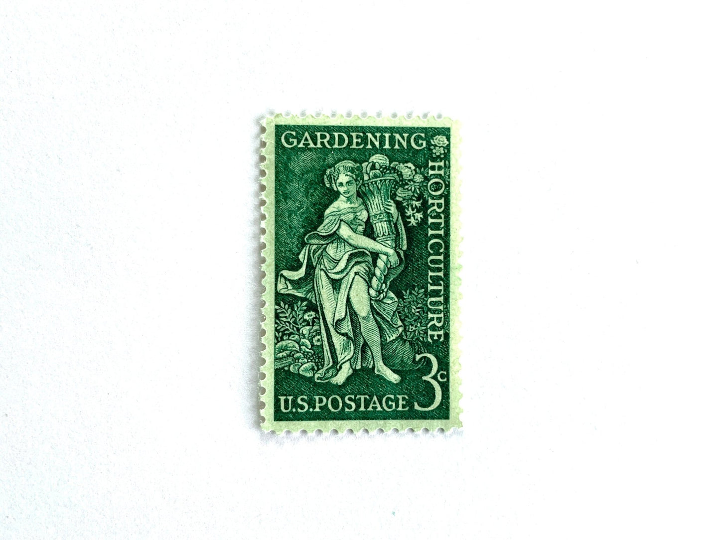 Vintage Unused Gardening & Horticulture Stamps (Cornucopia, Goddess, Vegetables, Green) USPS Postage 3c - Heritage Post House