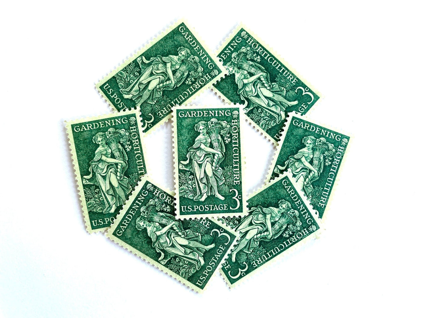 Vintage Unused Gardening & Horticulture Stamps (Cornucopia, Goddess, Vegetables, Green) USPS Postage 3c - Heritage Post House
