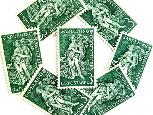Vintage Unused Gardening & Horticulture Stamps (Cornucopia, Goddess, Vegetables, Green) USPS Postage 3c - Heritage Post House