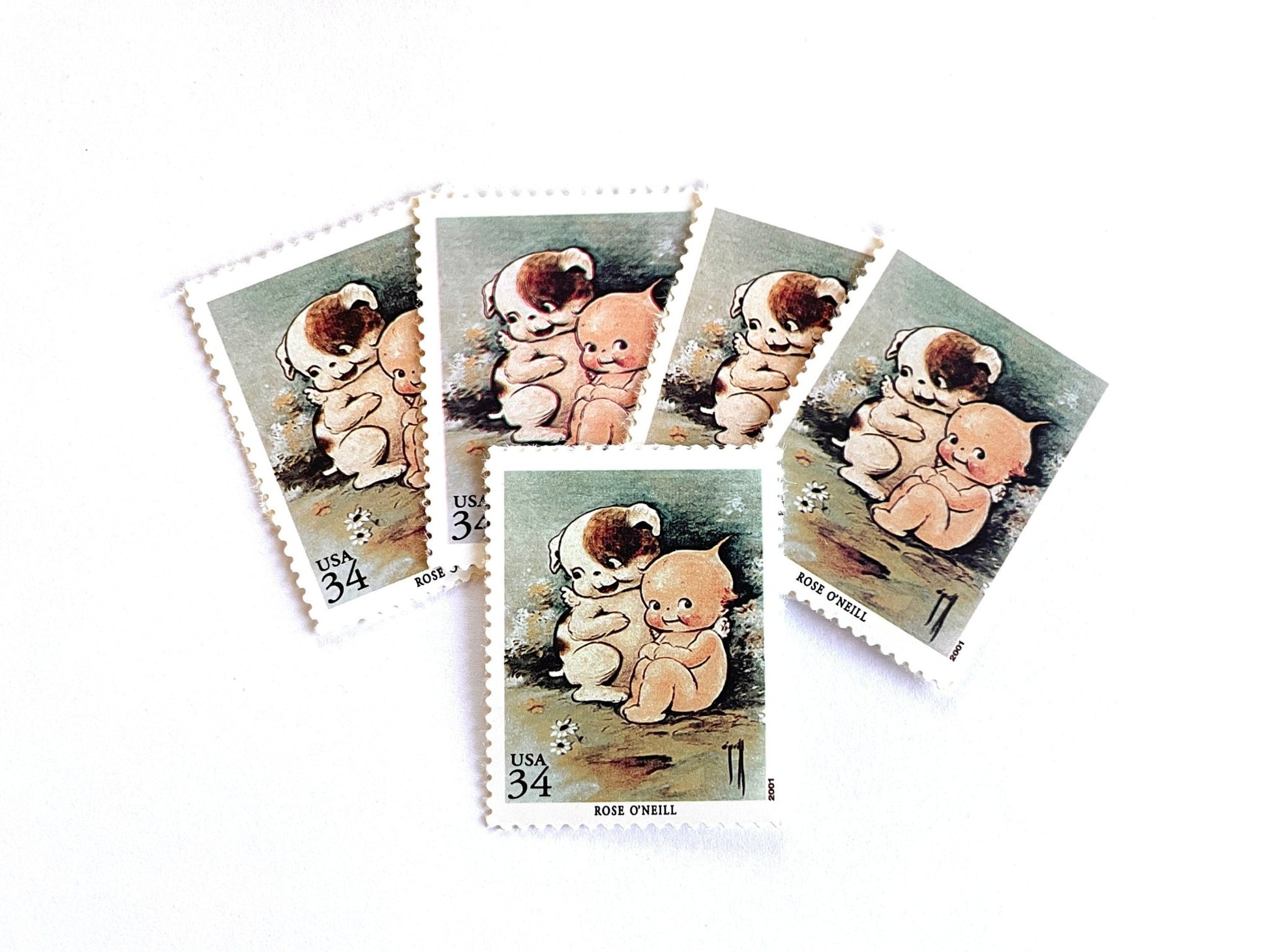Vintage Unused Kewpie with Kewpiedoodle Dog Stamps (American Illustrators Rose O'Neill) USPS Postage 34c - Heritage Post House