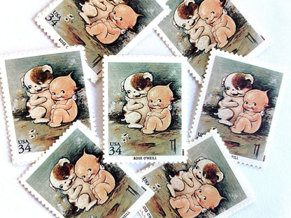 Vintage Unused Kewpie with Kewpiedoodle Dog Stamps (American Illustrators Rose O'Neill) USPS Postage 34c - Heritage Post House