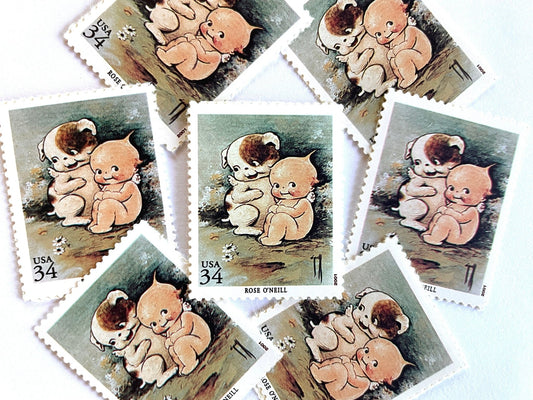 Vintage Unused Kewpie with Kewpiedoodle Dog Stamps (American Illustrators Rose O'Neill) USPS Postage 34c - Heritage Post House