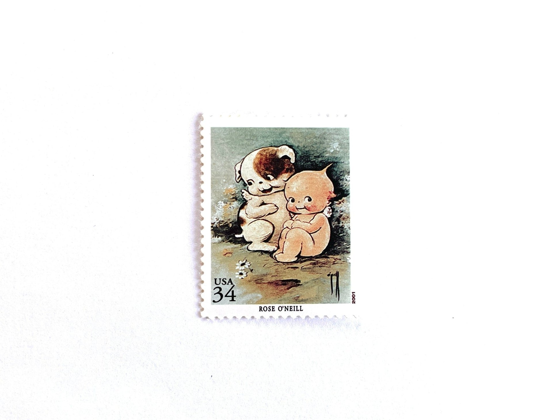 Vintage Unused Kewpie with Kewpiedoodle Dog Stamps (American Illustrators Rose O'Neill) USPS Postage 34c - Heritage Post House