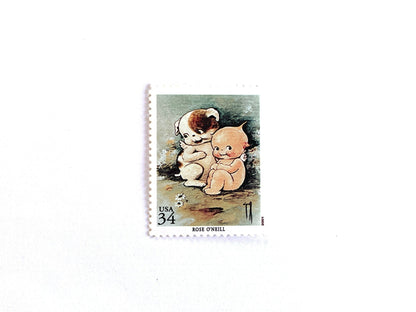 Vintage Unused Kewpie with Kewpiedoodle Dog Stamps (American Illustrators Rose O'Neill) USPS Postage 34c - Heritage Post House