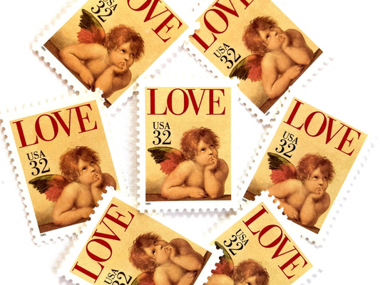 Vintage Unused Love Cherub Stamps (Raphael's "Sistine Madonna"), USPS Postage 32c - Heritage Post House